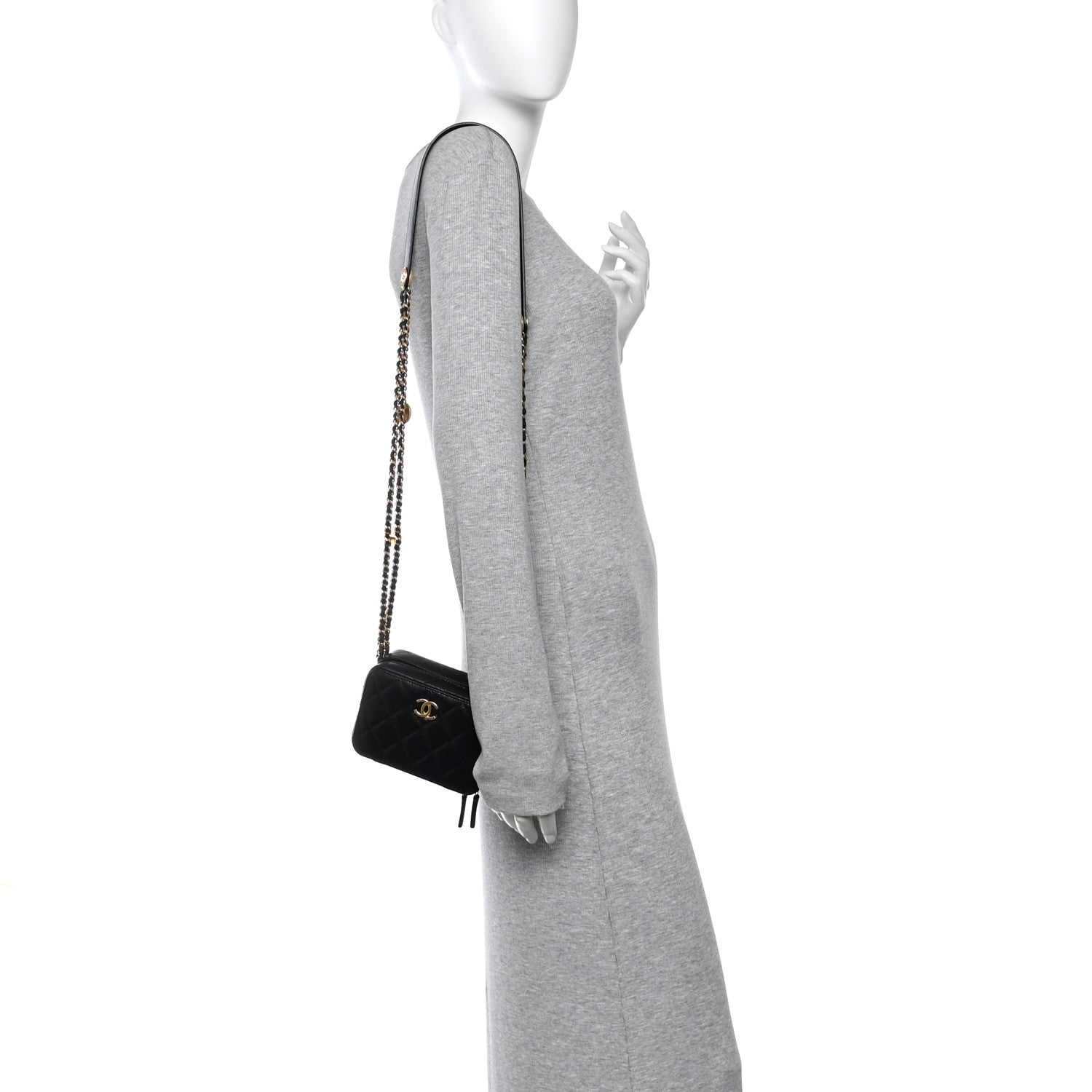 Caviar Quilted Twist Your Buttons Clutch With Chain Black