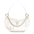 Mesh Shiny Lambskin Chain Hobo White
