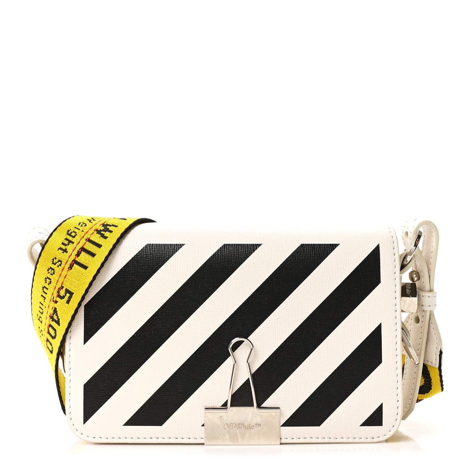 Saffiano Striped Mini Diag Binder Clip Bag White Black Yellow