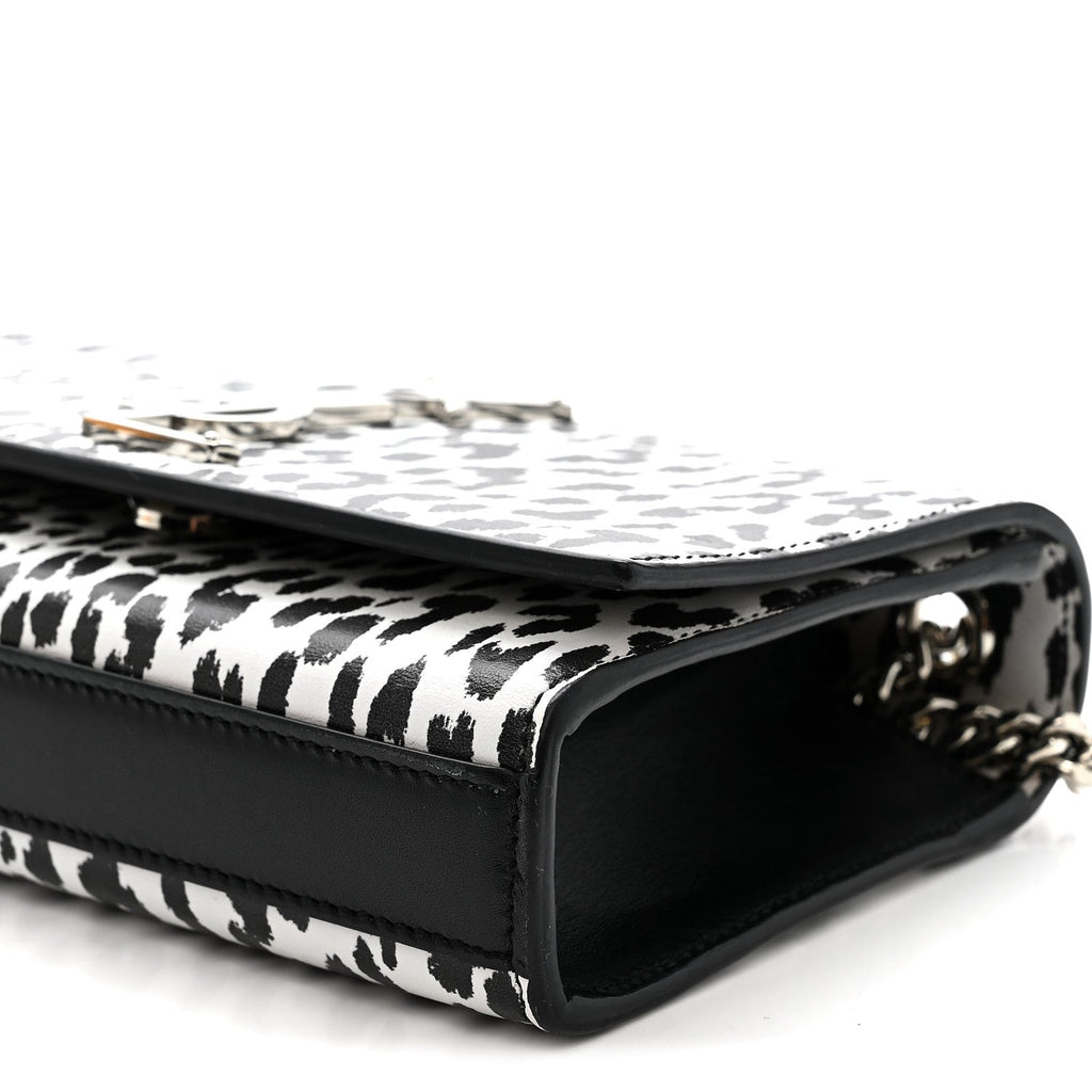 Calfskin Leopard Small Monogram Kate Satchel White Black