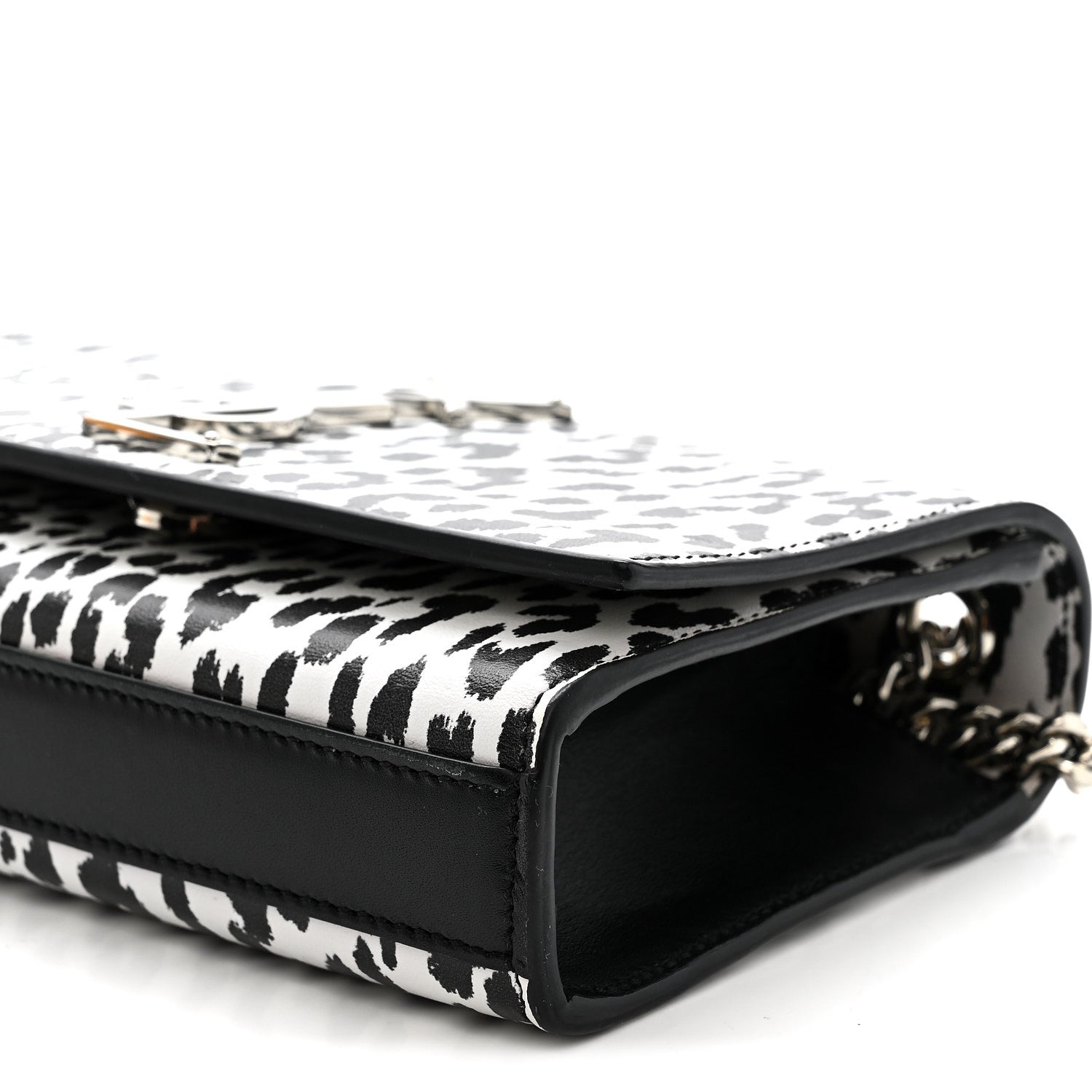 Calfskin Leopard Small Monogram Kate Satchel White Black