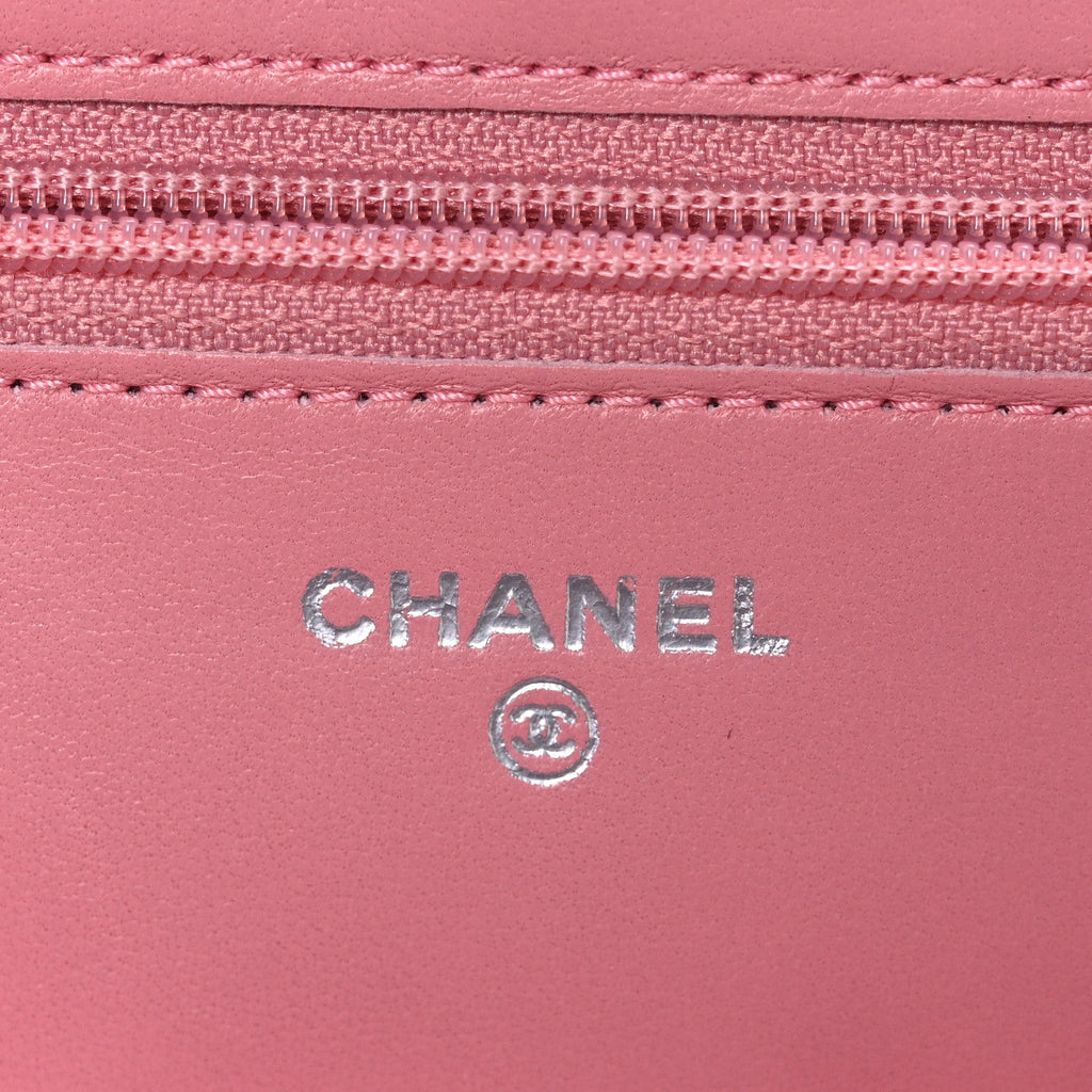 Lambskin Camellia Embossed Wallet on Chain WOC Pink
