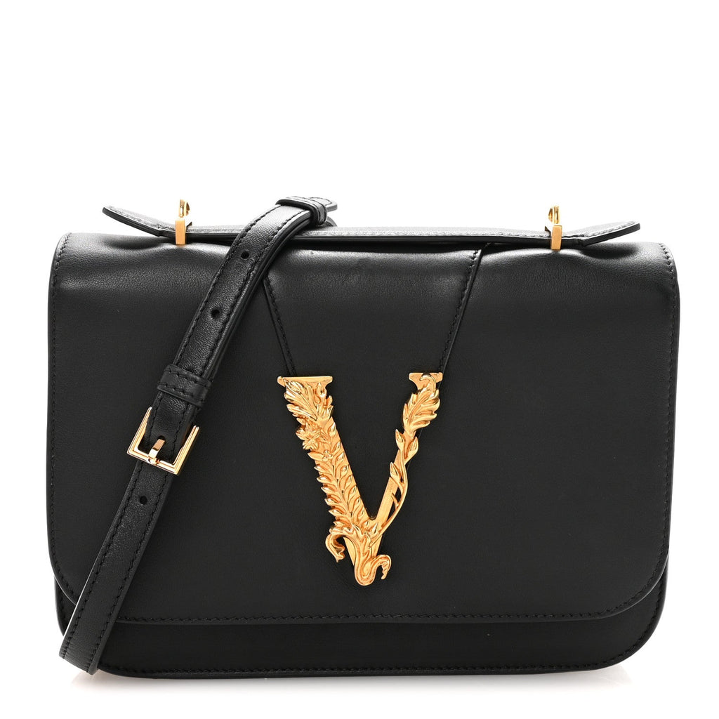 Vitello Barocco Virtus Top Handle Shoulder Bag Black