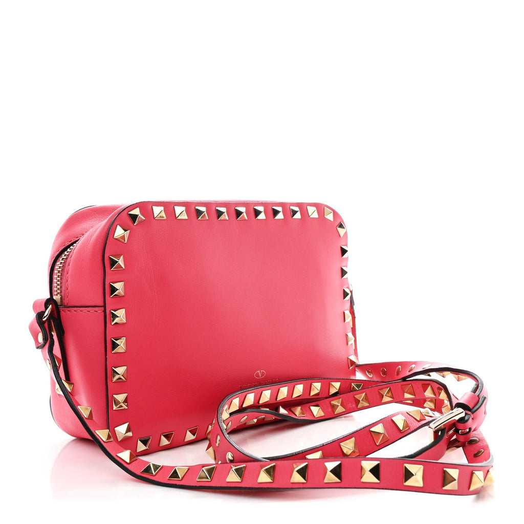 Calfskin Rockstud Camera Crossbody Bag Deep Rose