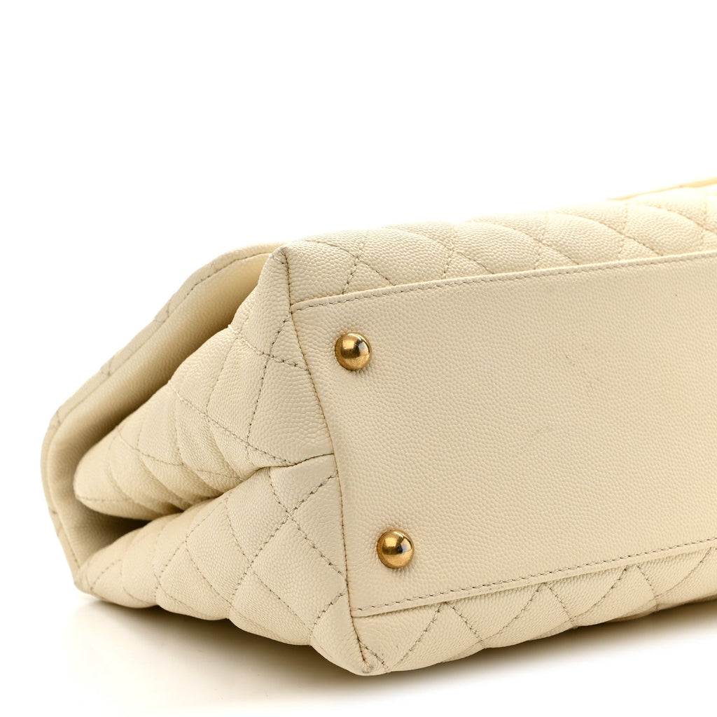 Caviar Quilted Small Coco Handle Flap White