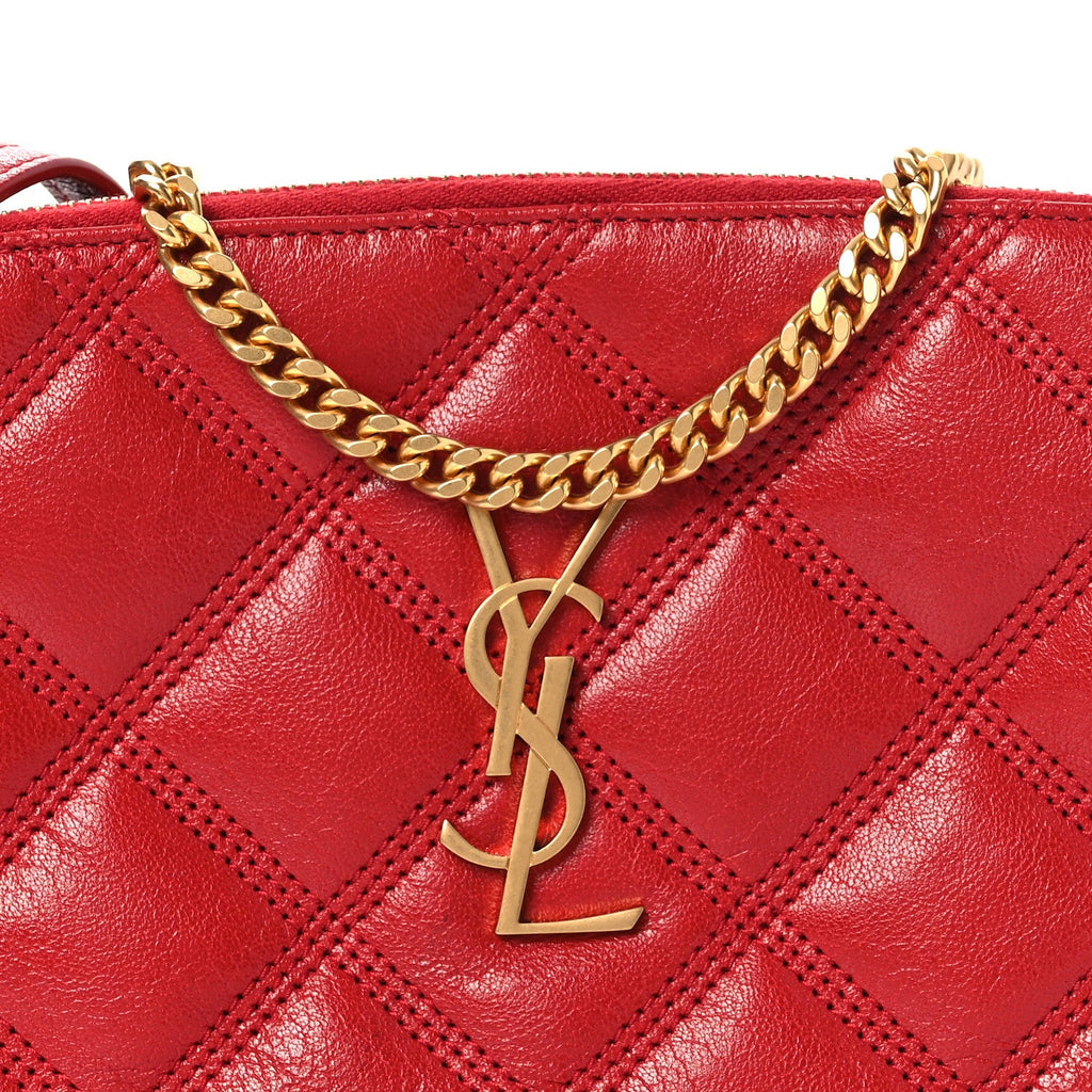 Grained Lambskin Quilted Mini Becky Double Zip Bag Rouge Eros