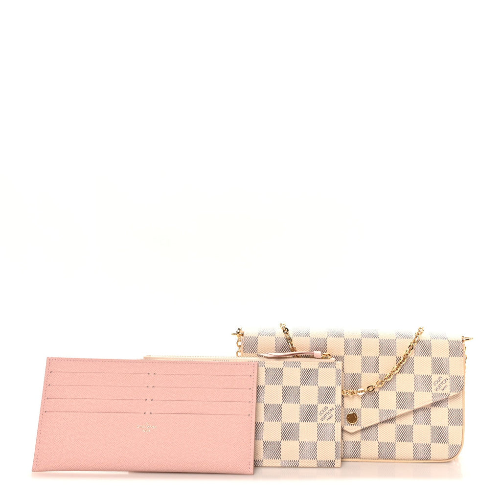 Damier Azur Pochette Felicie Chain Wallet Rose Ballerine