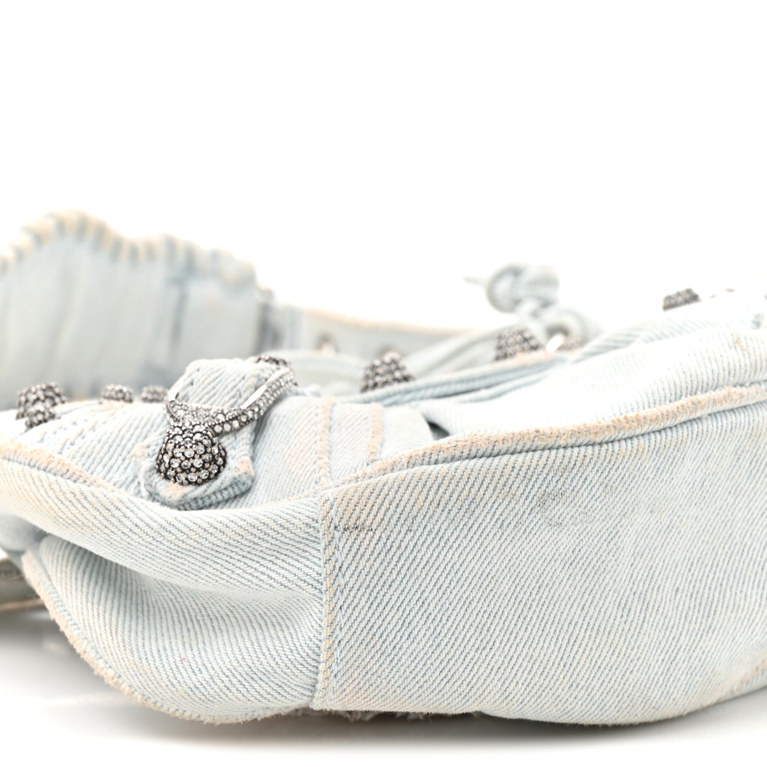 Washed Frayed Denim Crystal XS Le Cagole Shoulder Bag Pale Blue