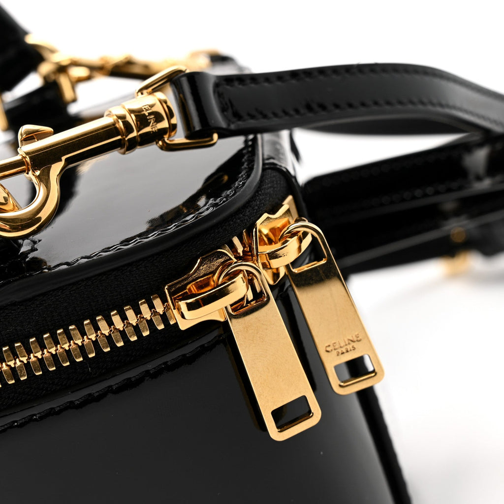 Patent Calfskin Triomphe Mini Vanity Case Black