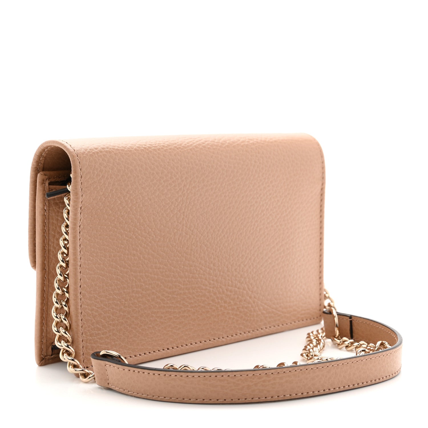 Dollar Calfskin Interlocking G Chain Wallet Camelia