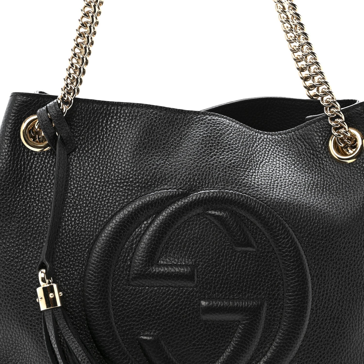 Pebbled Calfskin Medium Soho Chain Shoulder Bag Black
