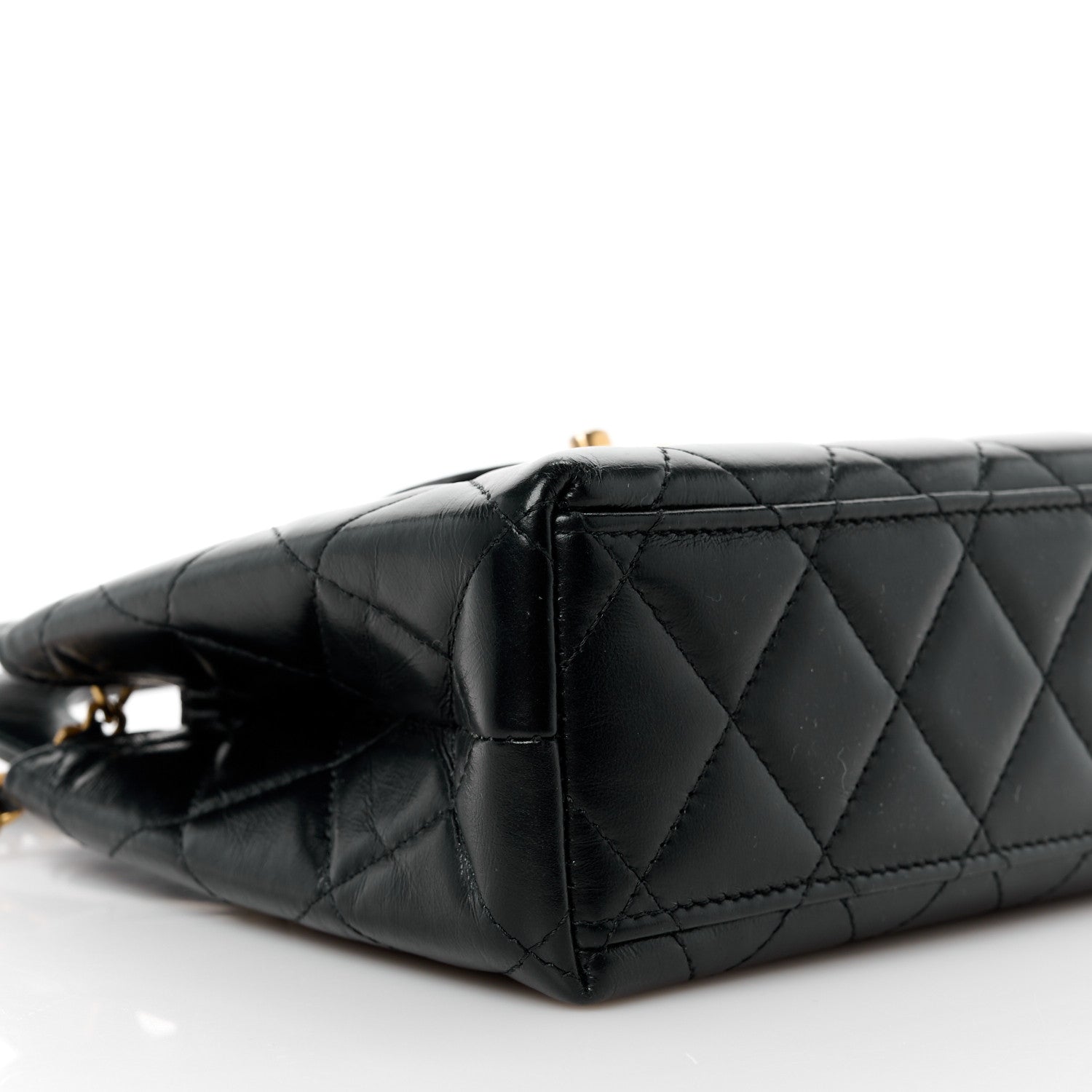 Shiny Aged Calfskin Quilted Nano Kelly Shopper Black