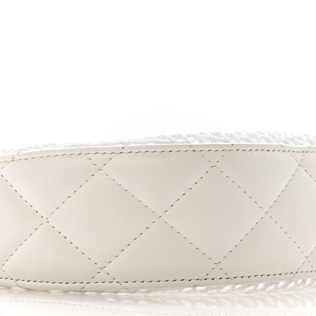 Mesh Shiny Lambskin Chain Hobo White
