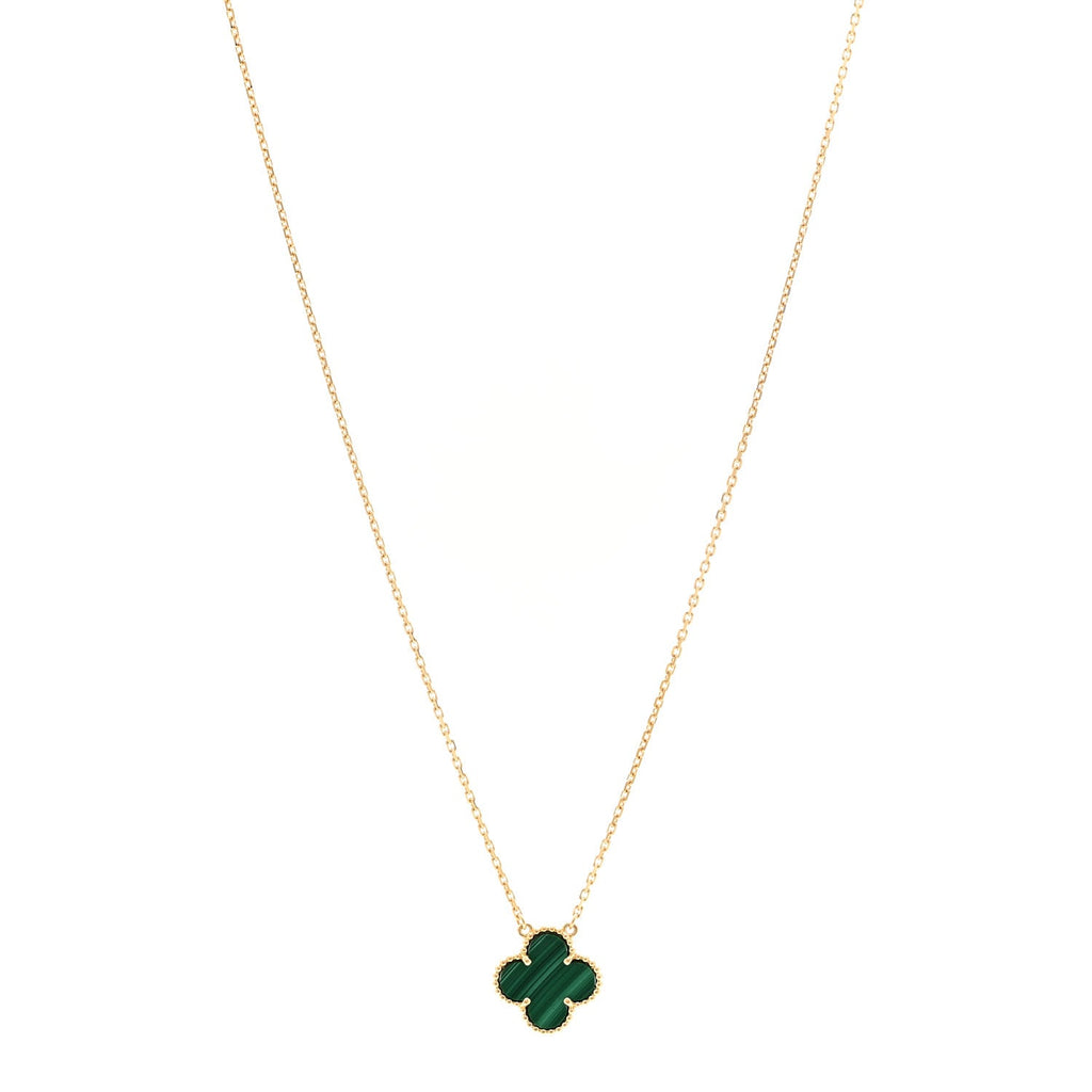 18K Yellow Gold Malachite Vintage Alhambra Pendant Necklace