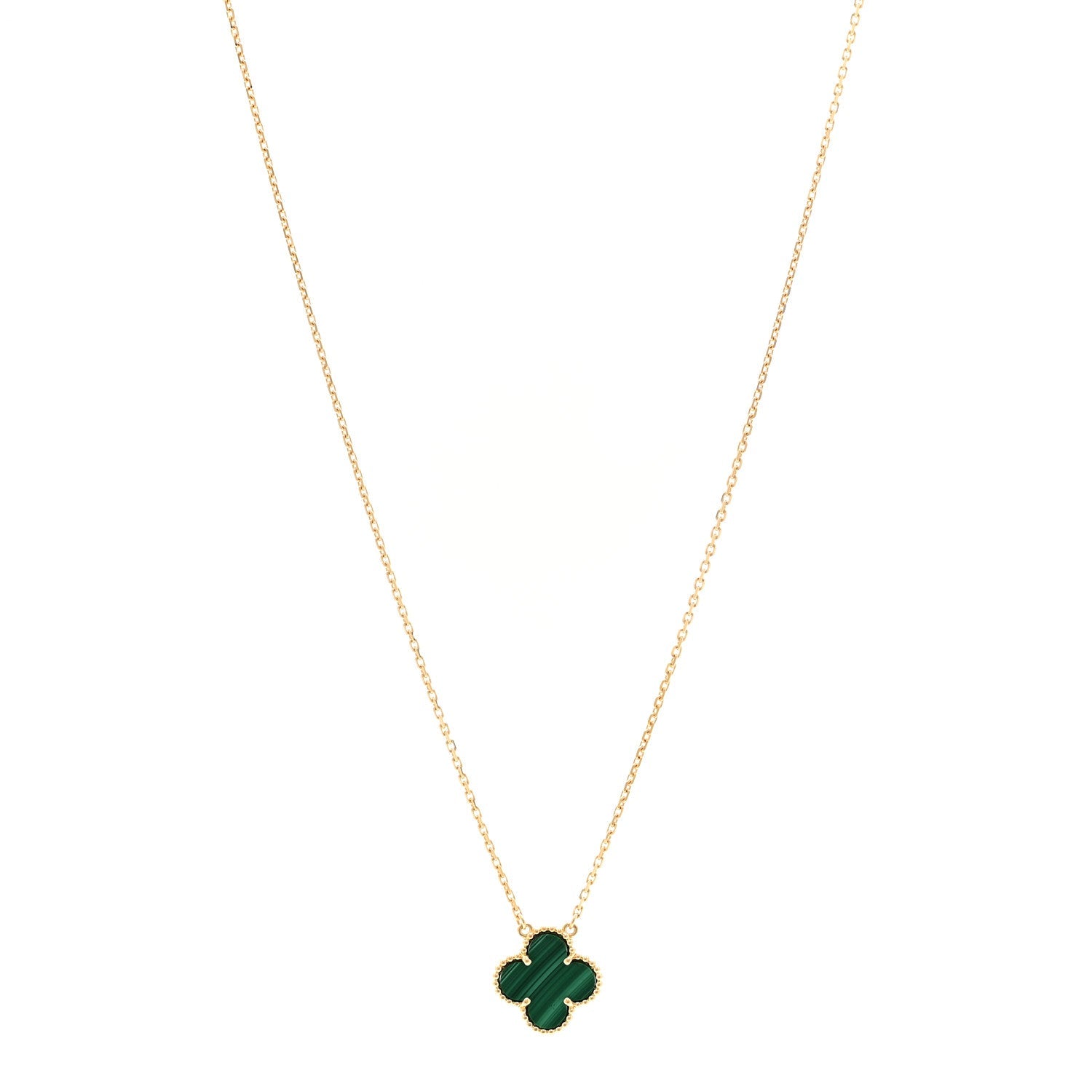 18K Yellow Gold Malachite Vintage Alhambra Pendant Necklace