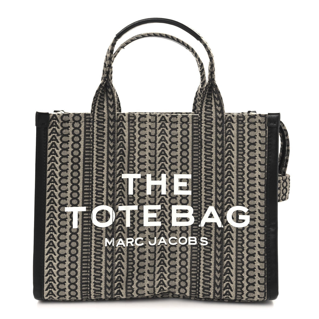Cotton Jacquard Monogram Medium The Traveler Tote Bag Beige Multicolor