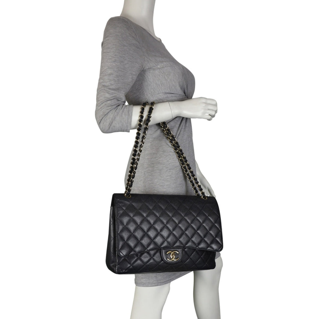 Chanel Classic Double Flap Maxi | Black Quilted Caviar