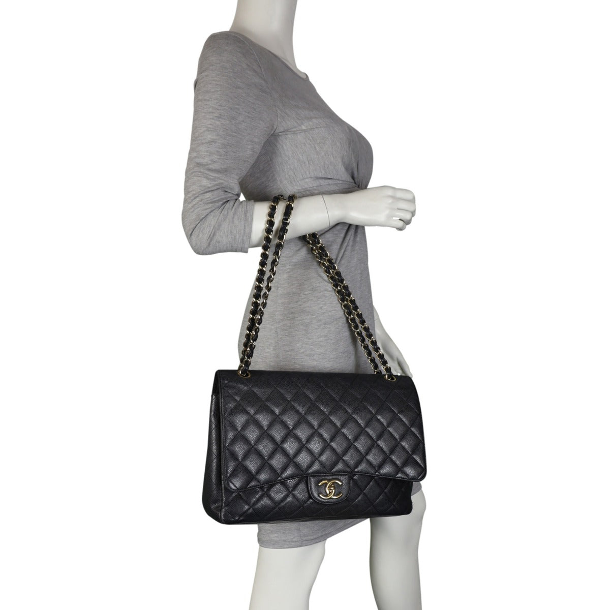 Chanel Classic Double Flap Maxi | Black Quilted Caviar