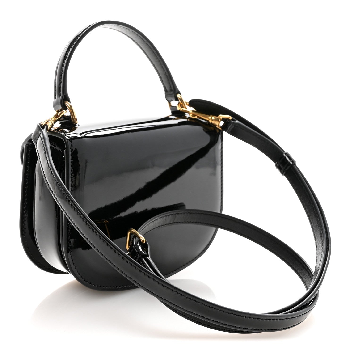 Patent Calfskin Triomphe Mini Besace Clea Black