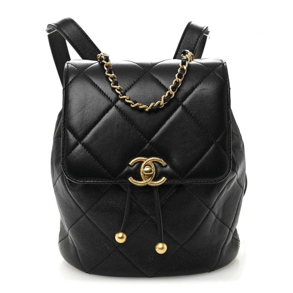 Lambskin Quilted Logo Mini Backpack Black
