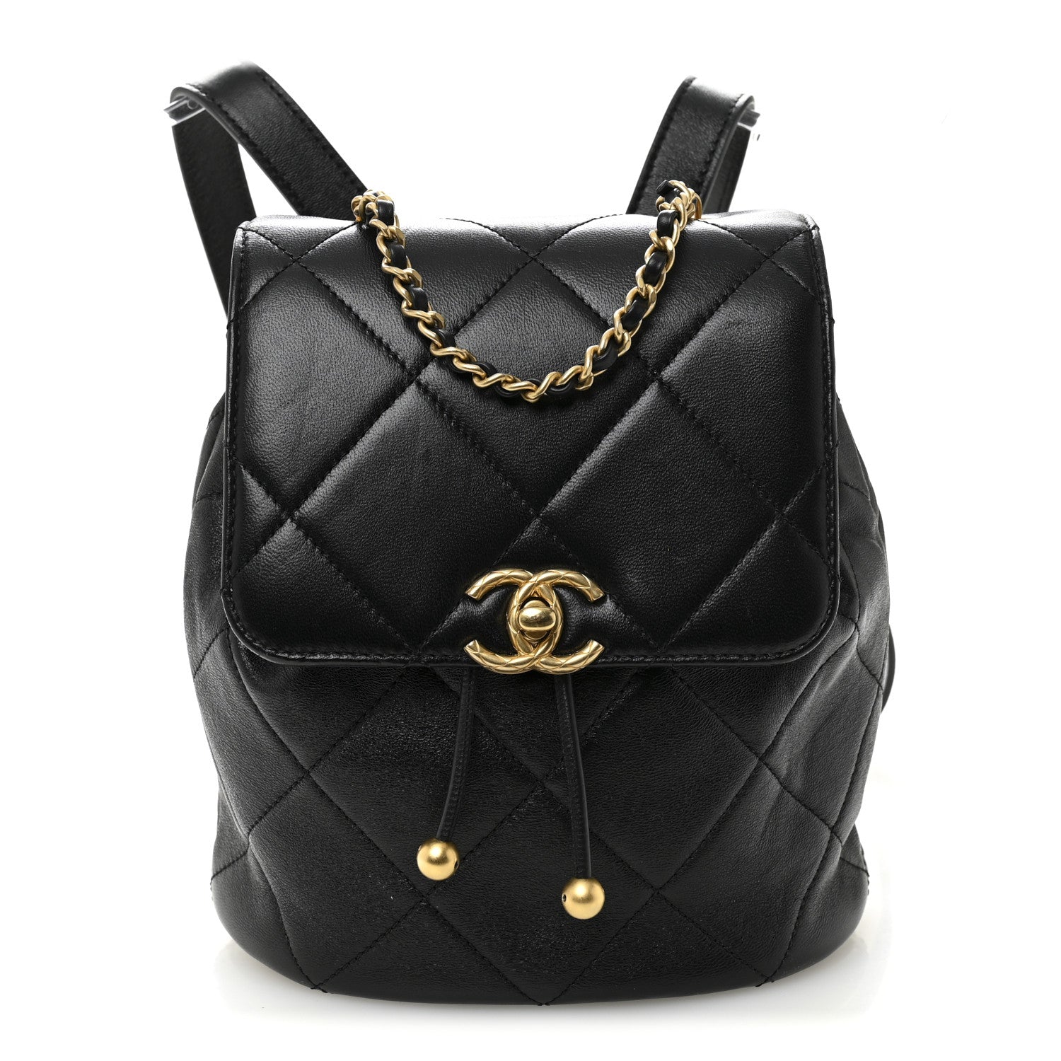 Lambskin Quilted Logo Mini Backpack Black