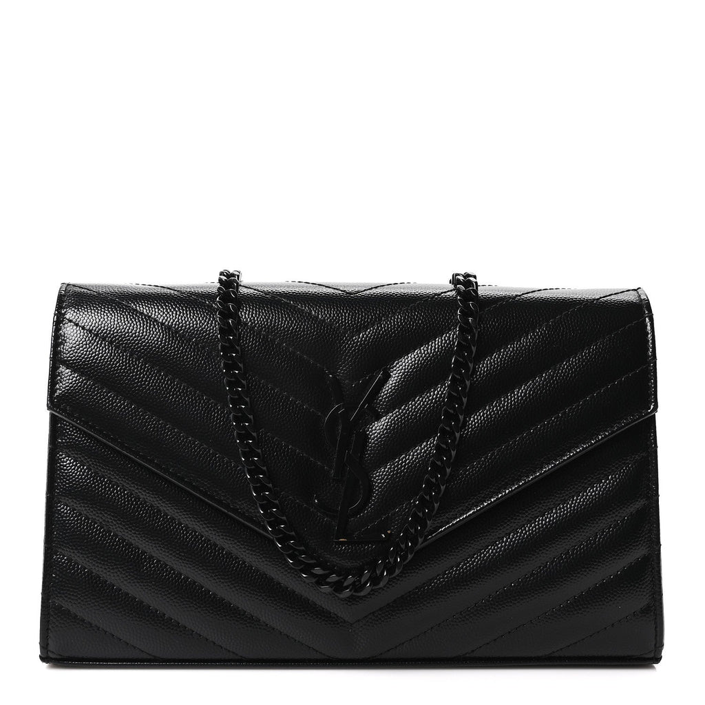 Grain De Poudre Matelasse Chevron Monogram Monochrome Chain Wallet Black
