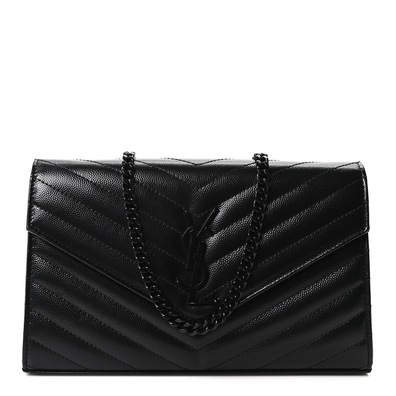 Grain De Poudre Matelasse Chevron Monogram Monochrome Chain Wallet Black