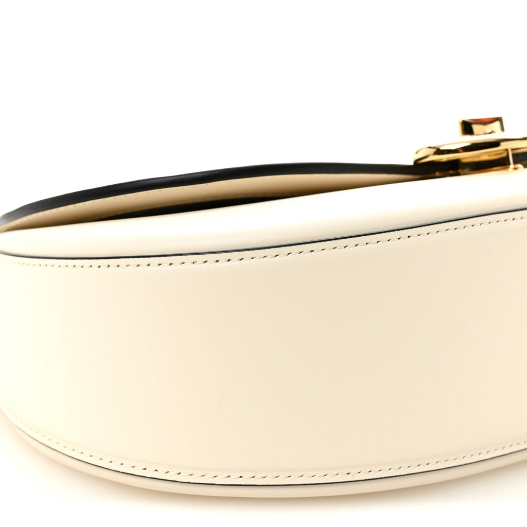 Calfskin Ohval Foldover Shoulder Bag White