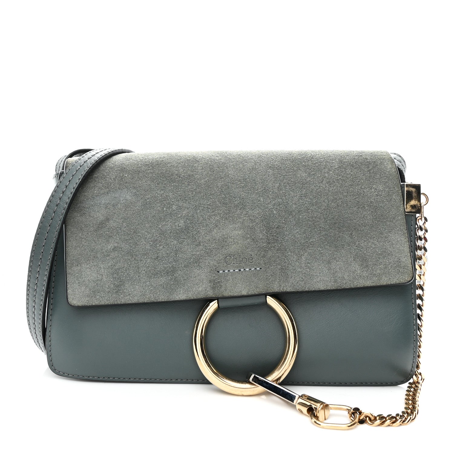 Suede Calfskin Small Faye Shoulder Bag Cloudy Blue