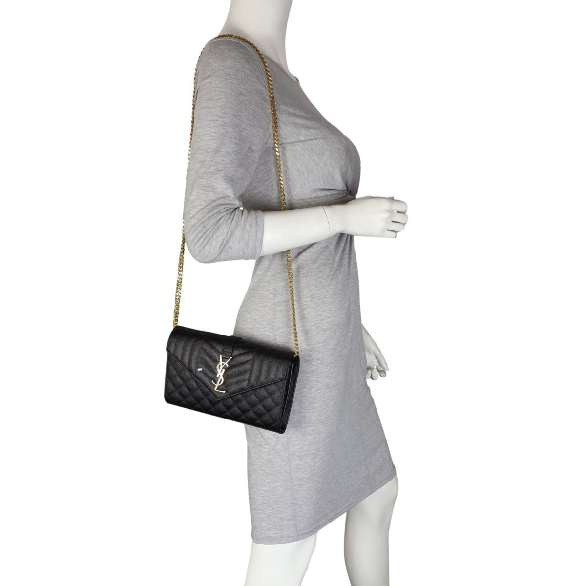 Saint Laurent Monogram Mix Matelasse Envelope Wallet on Chain