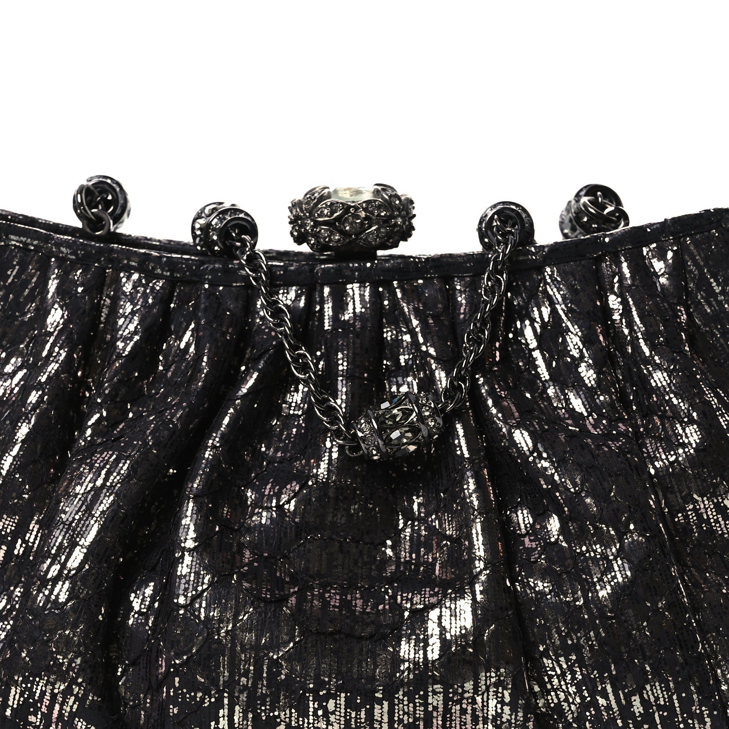 Snakeskin Crystal Evening Clutch Black Silver