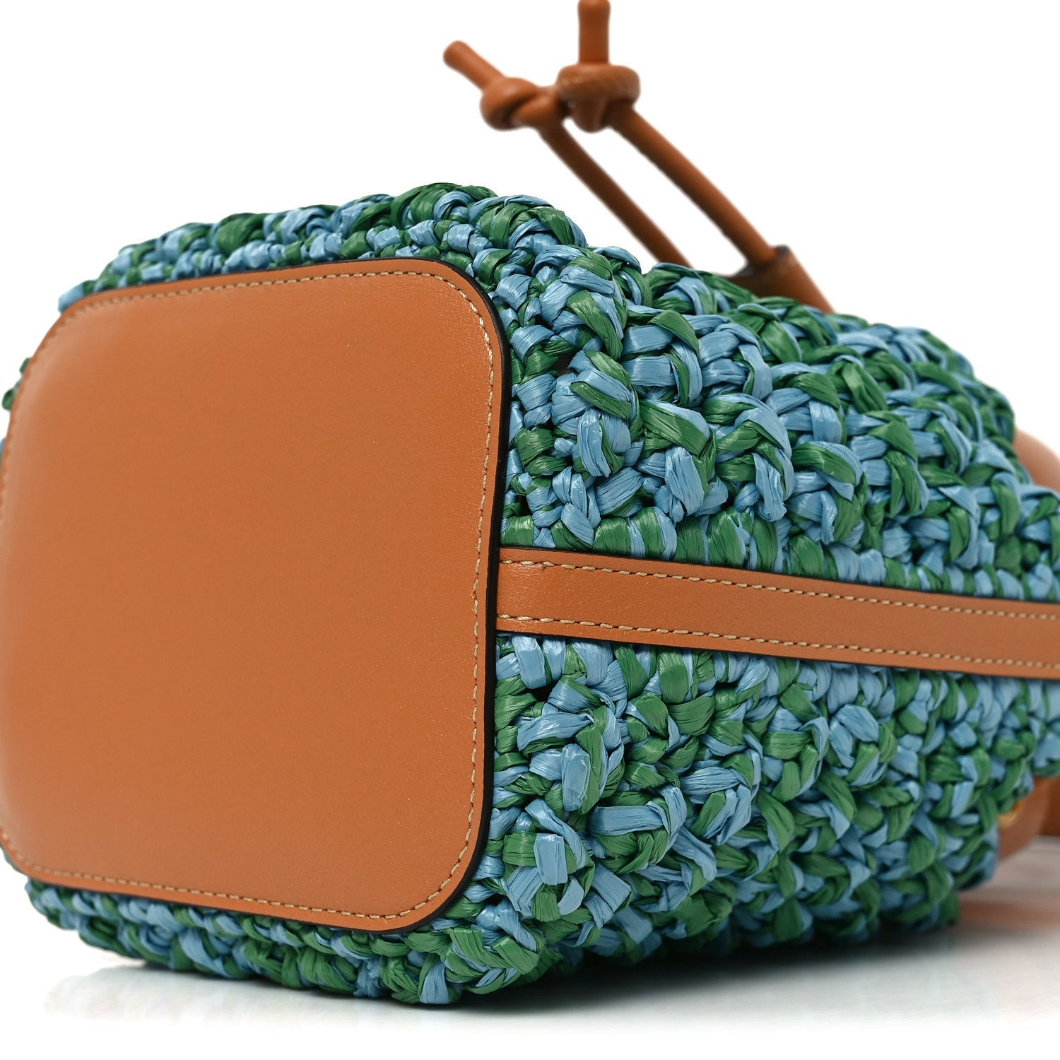 Raffia Crochet Nappa Mini Vlogo Bucket Bag Brown Blue