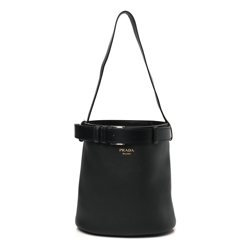 Soft Grained Vitello Daino Secchiello Bucket Bag Black