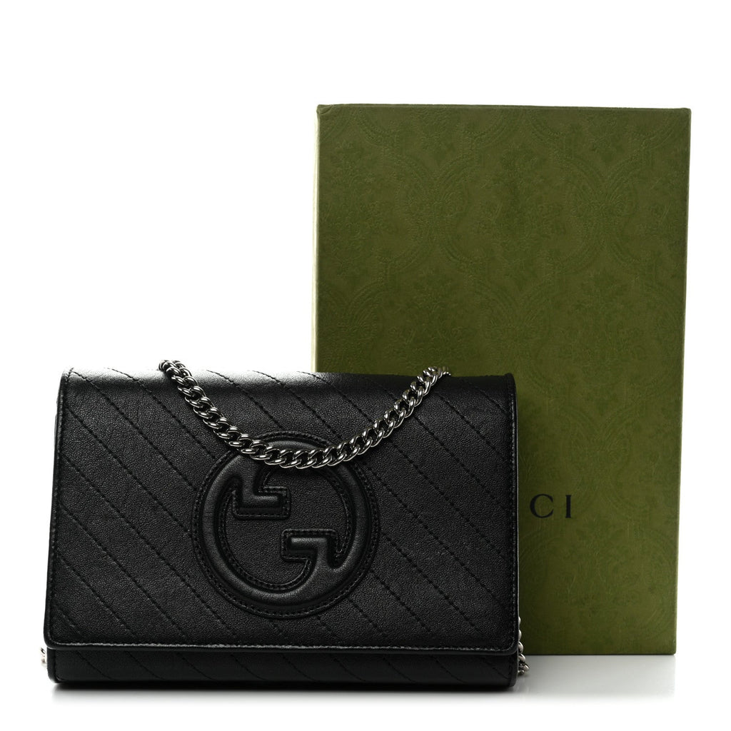 Sakai Be Green Calfskin Diagonal Stitched Blondie Wallet on Chain Black
