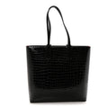 Patent Calfskin Crocodile Embossed Spikes Zipped Cabata Tote Black