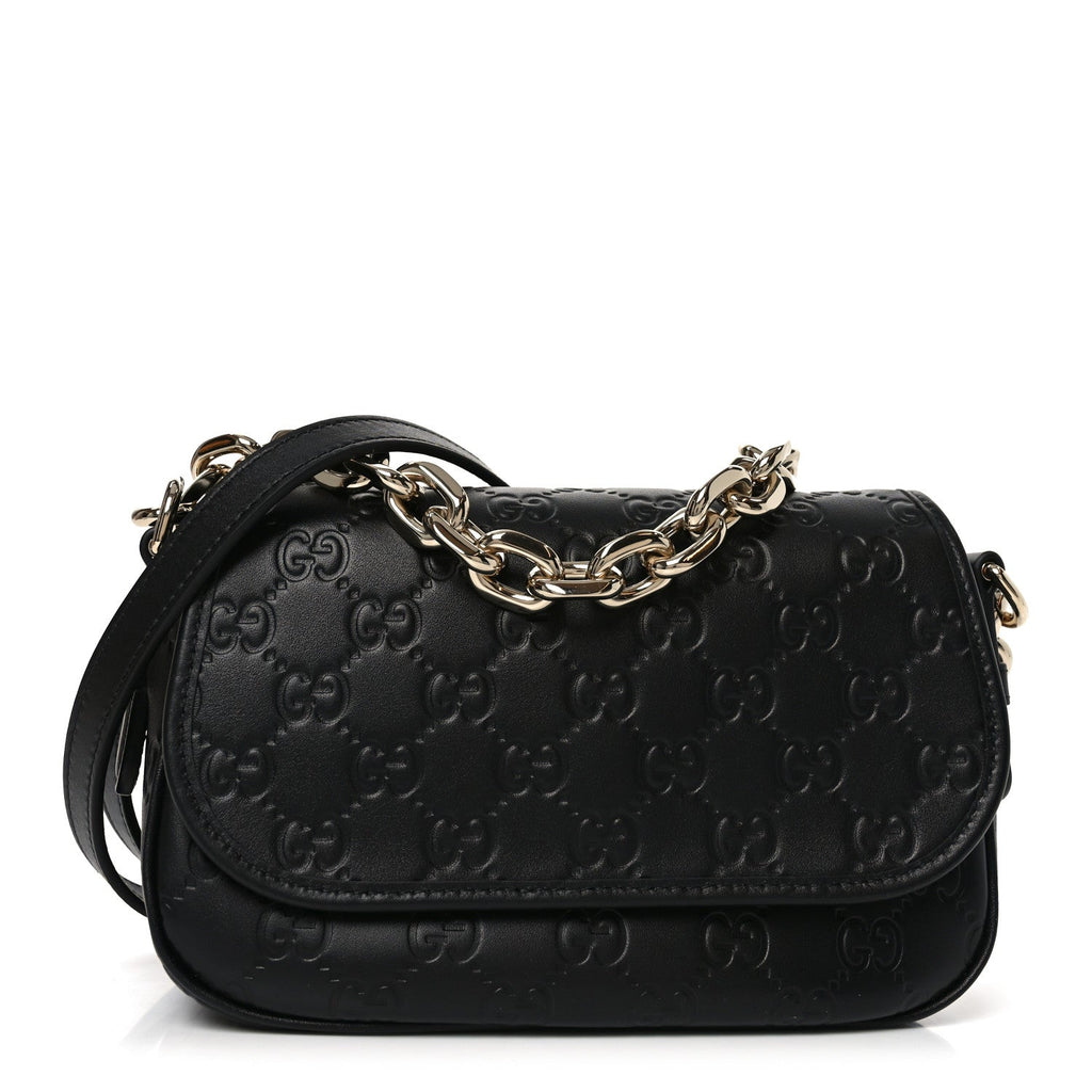 GG Calfskin Embossed Emblem Arabella Bag Black