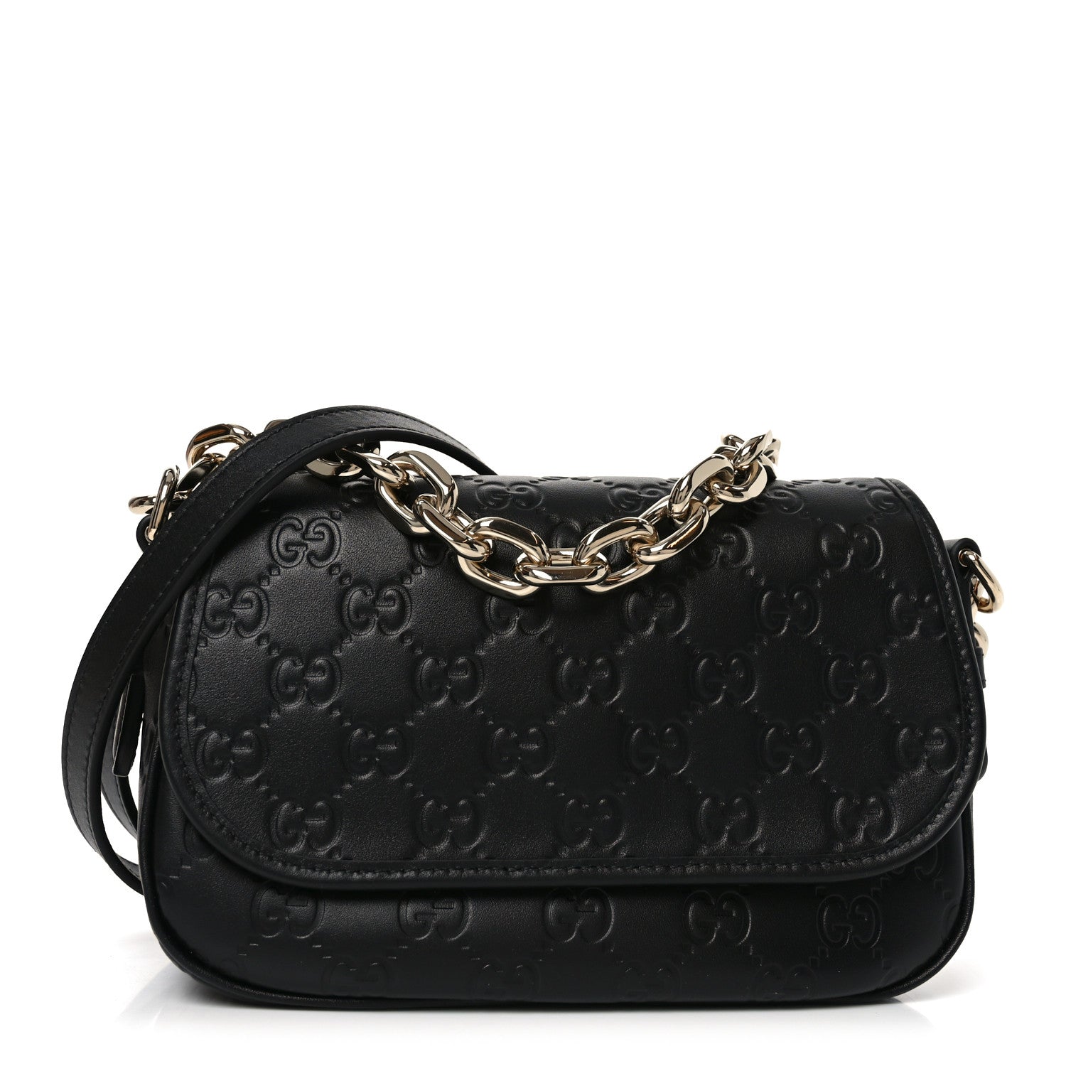 GG Calfskin Embossed Emblem Arabella Bag Black
