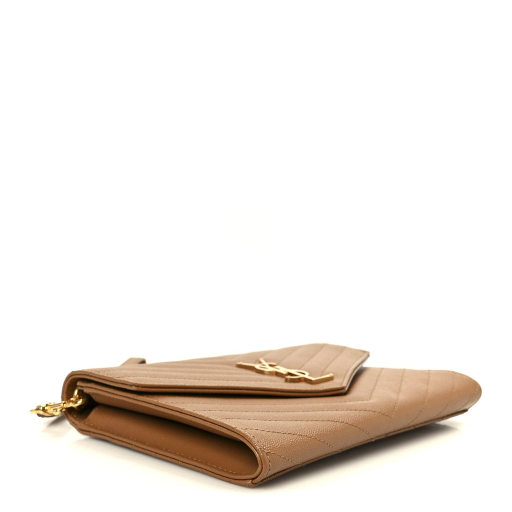 Grain De Poudre Matelasse Chevron Monogram Cassandre Flap Pouch Natural Dark