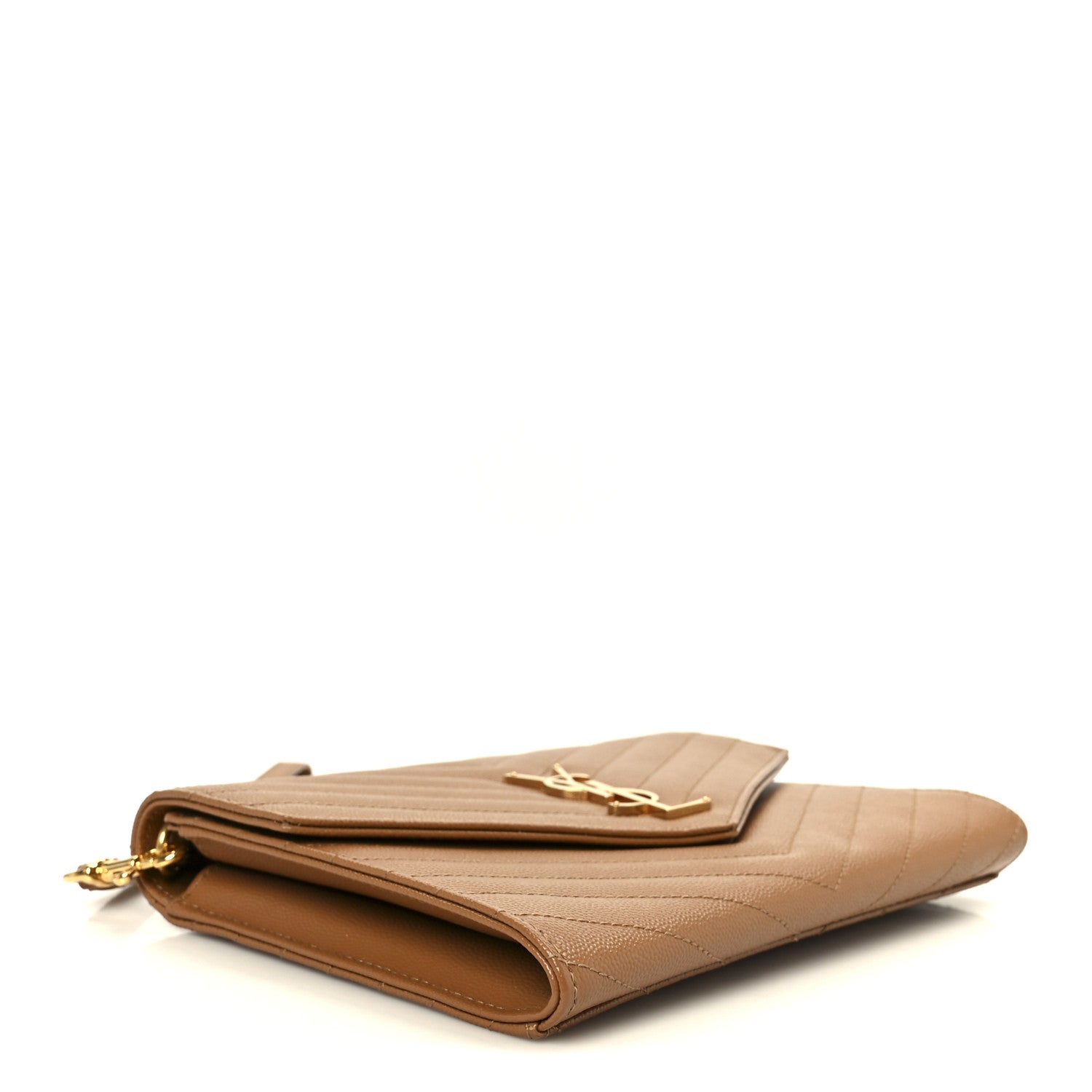 Grain De Poudre Matelasse Chevron Monogram Cassandre Flap Pouch Natural Dark
