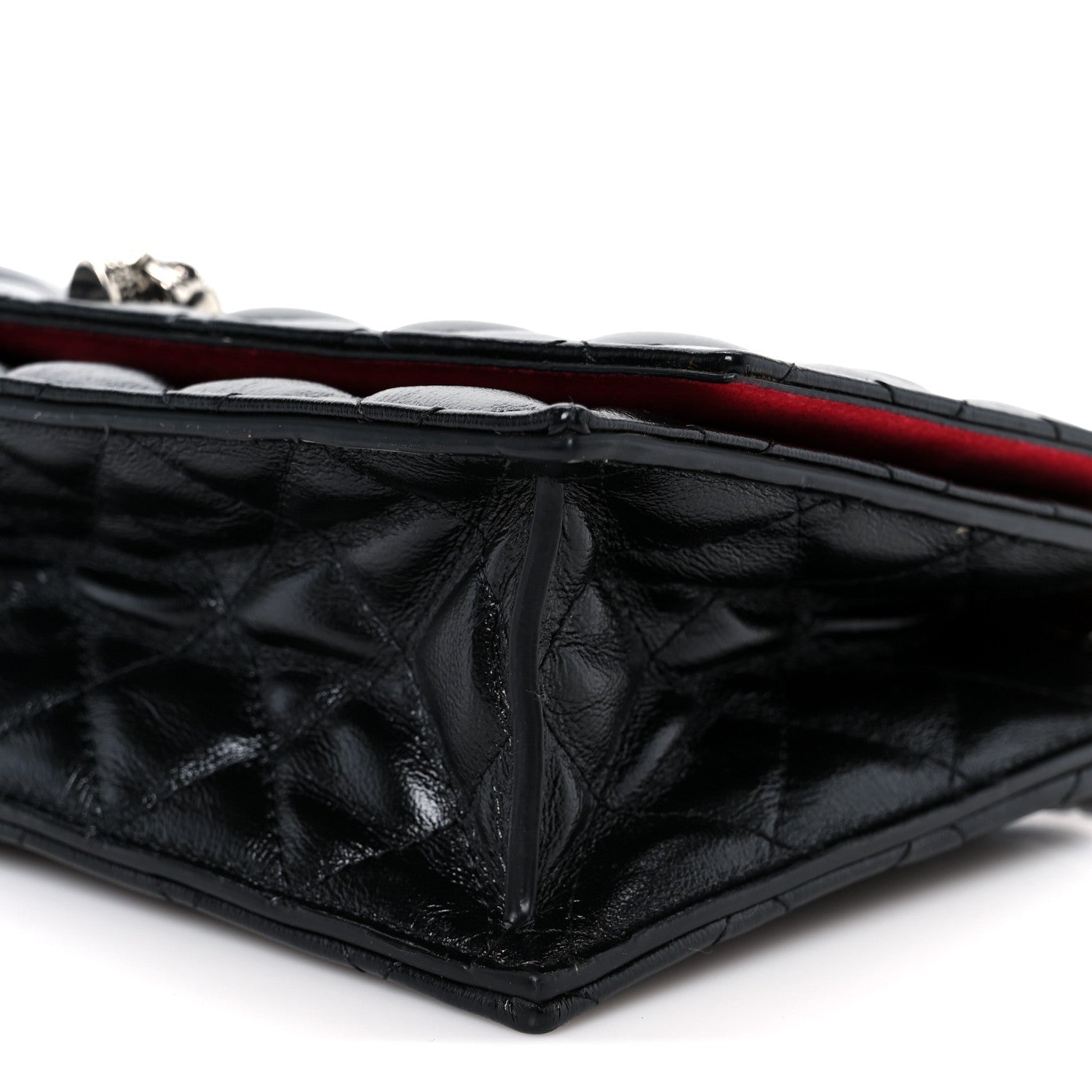 Calfskin Quilted Medium Skull Chain Crossbody Bag Black