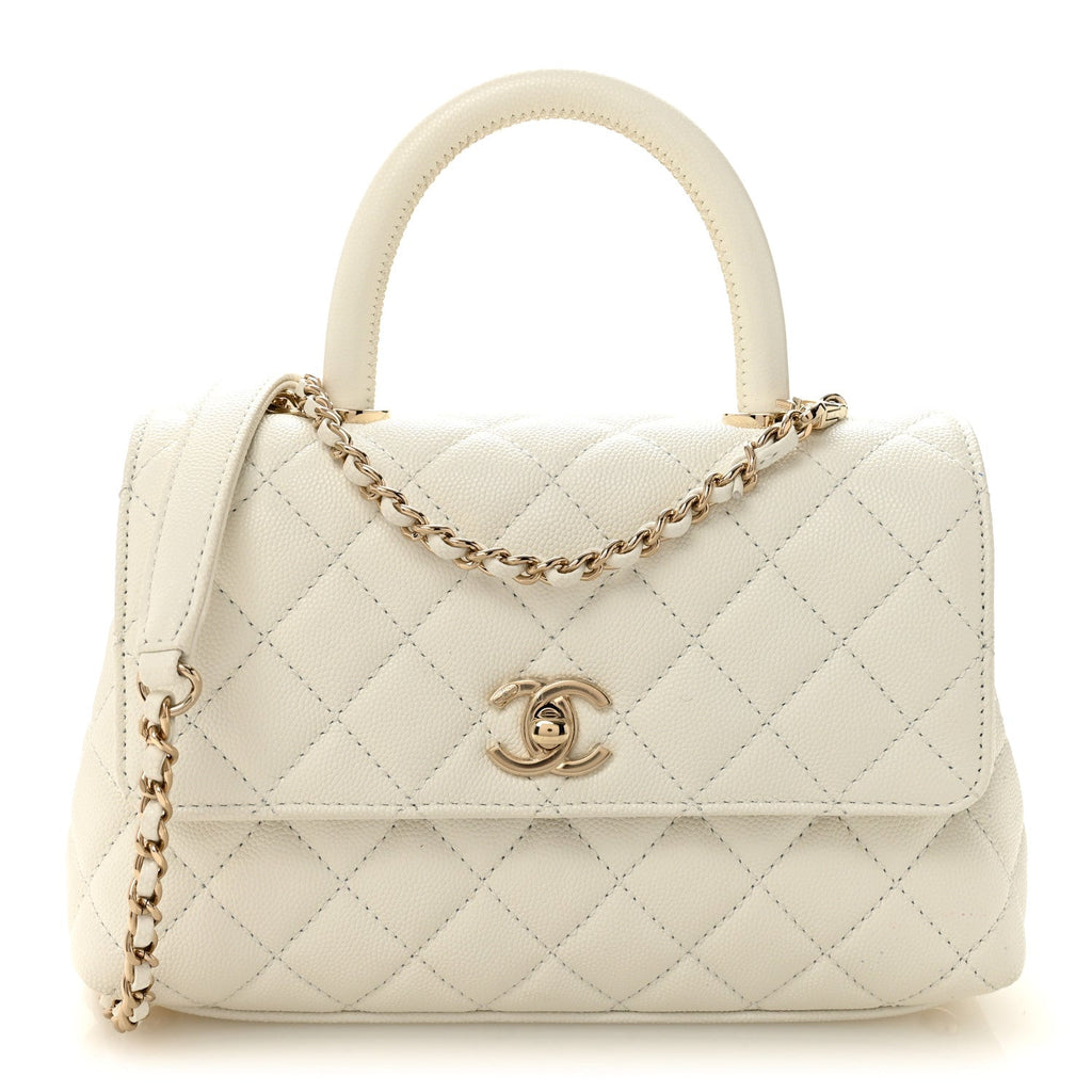 Caviar Quilted Mini Coco Handle Flap White