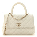 Caviar Quilted Mini Coco Handle Flap White