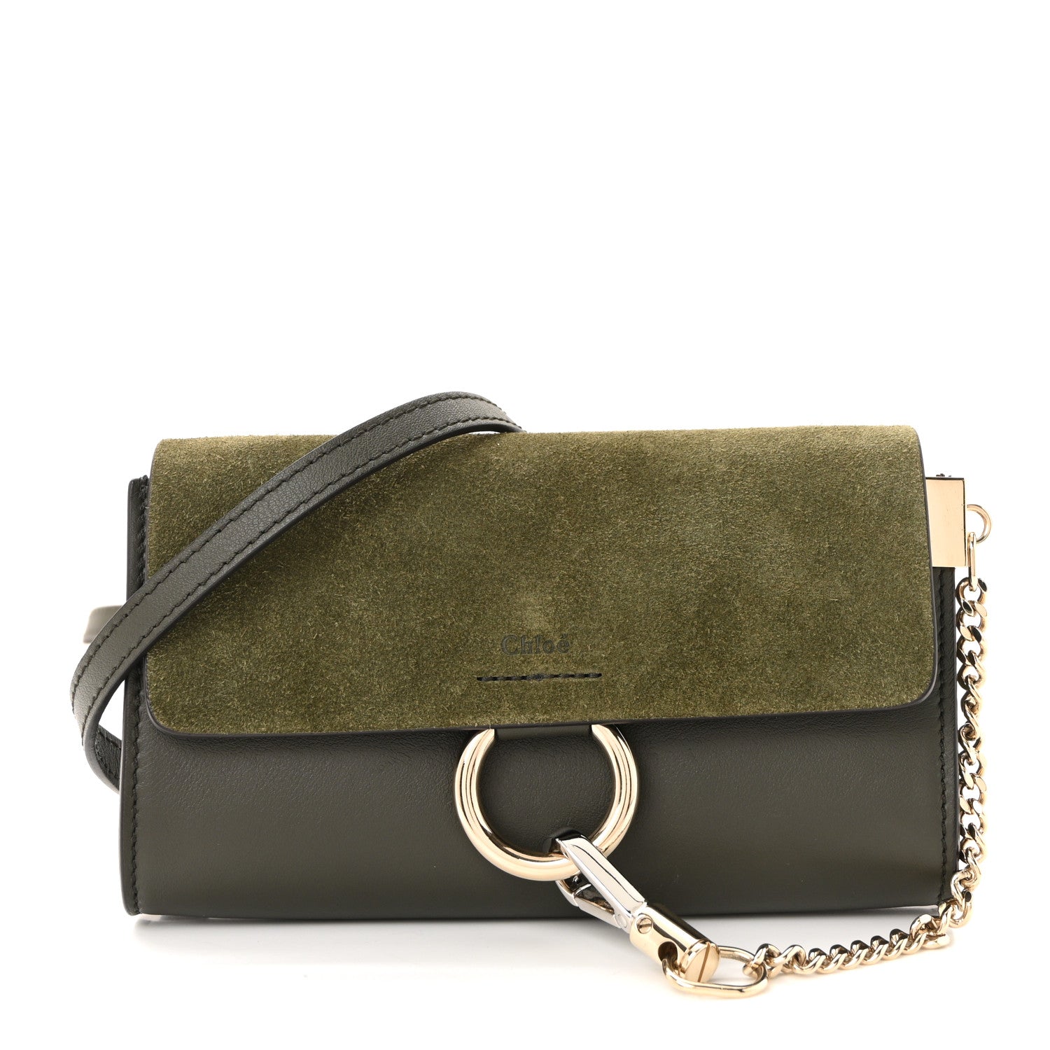 Suede Calfskin Mini Faye Shoulder Bag Deep Forest