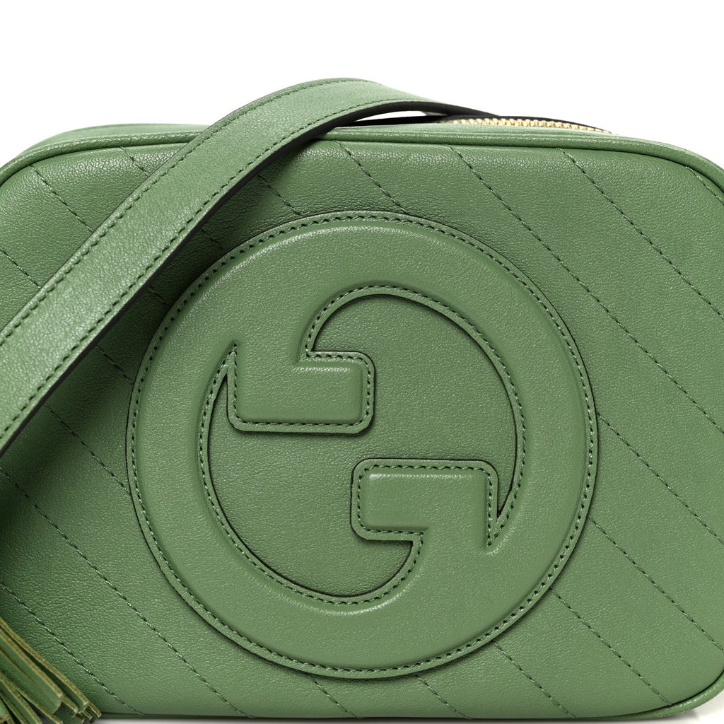 Sakai Be Green Calfskin Diagonal Stitched Small Blondie Shoulder Bag Light Green