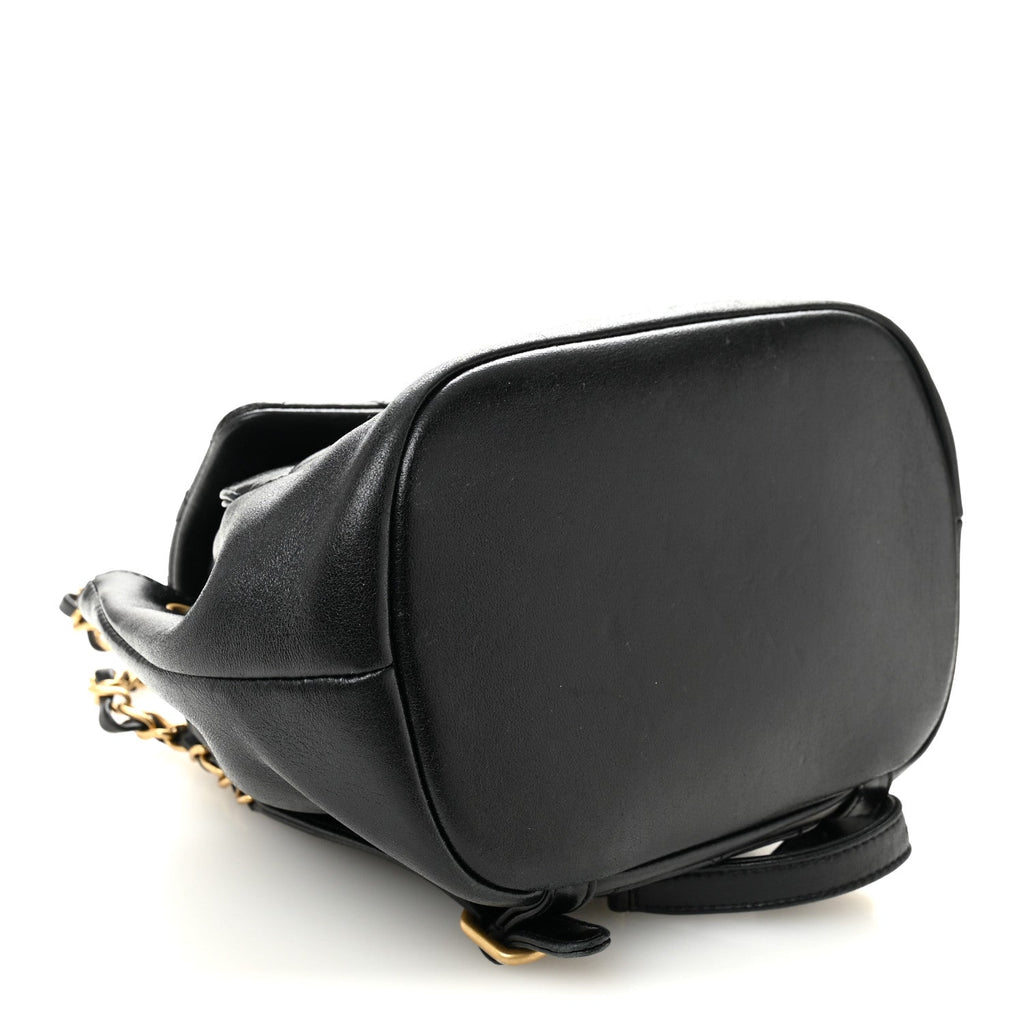 Lambskin Quilted Daily Friend Drawstring Backpack Black