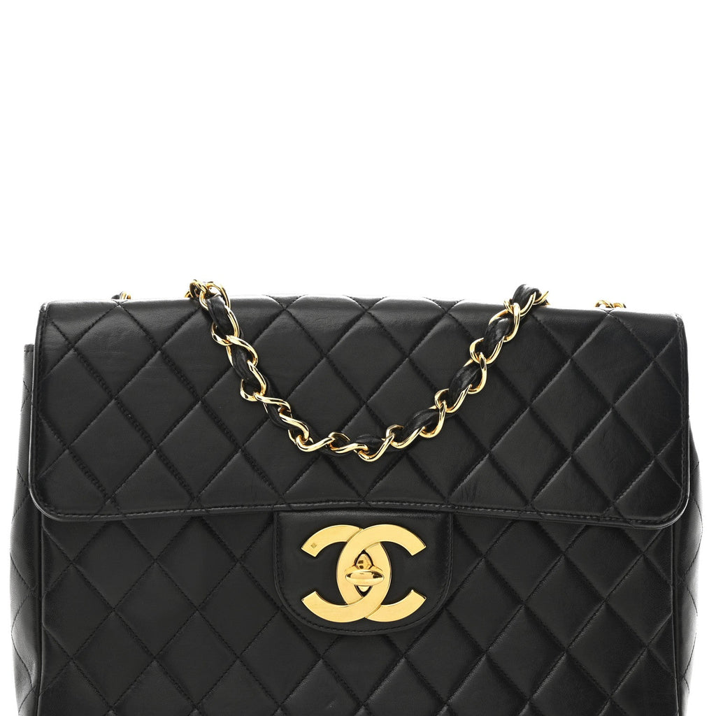 Lambskin Quilted XL Jumbo Single Flap Black