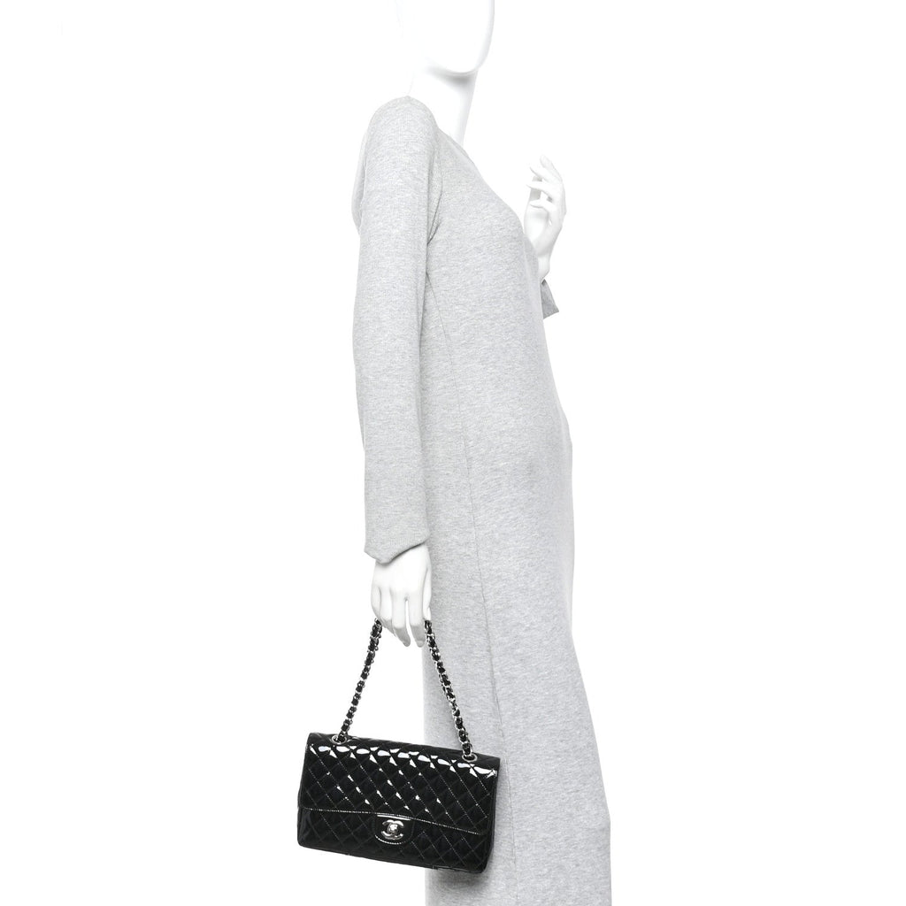 Patent Quilted Secret Label Medium Flap Black