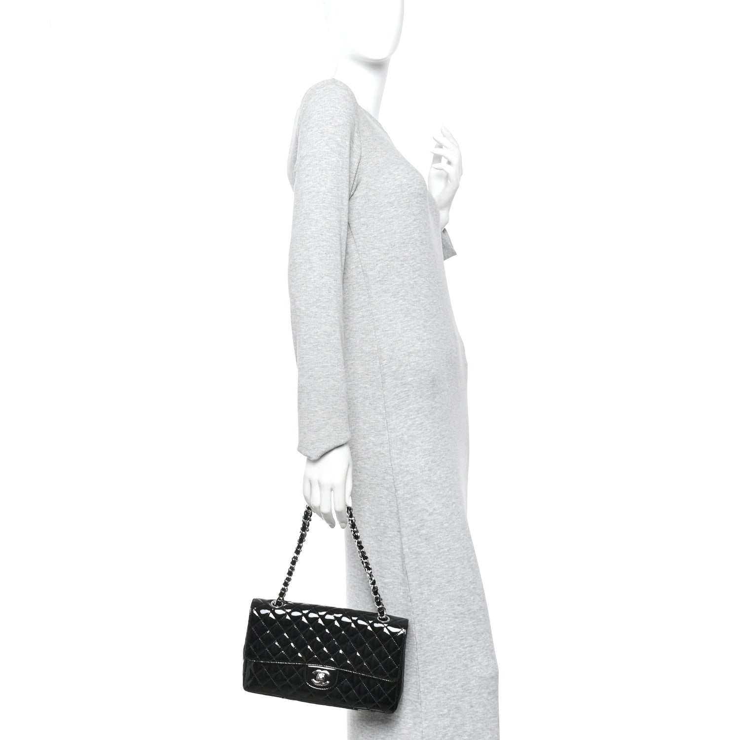 Patent Quilted Secret Label Medium Flap Black