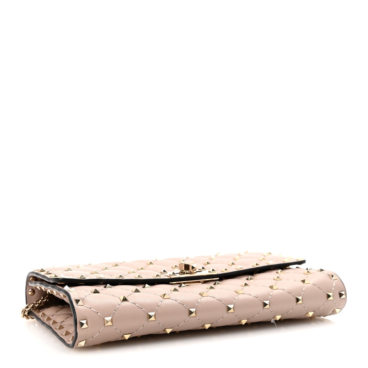 Lambskin Rockstud Spike Wallet on Chain Poudre