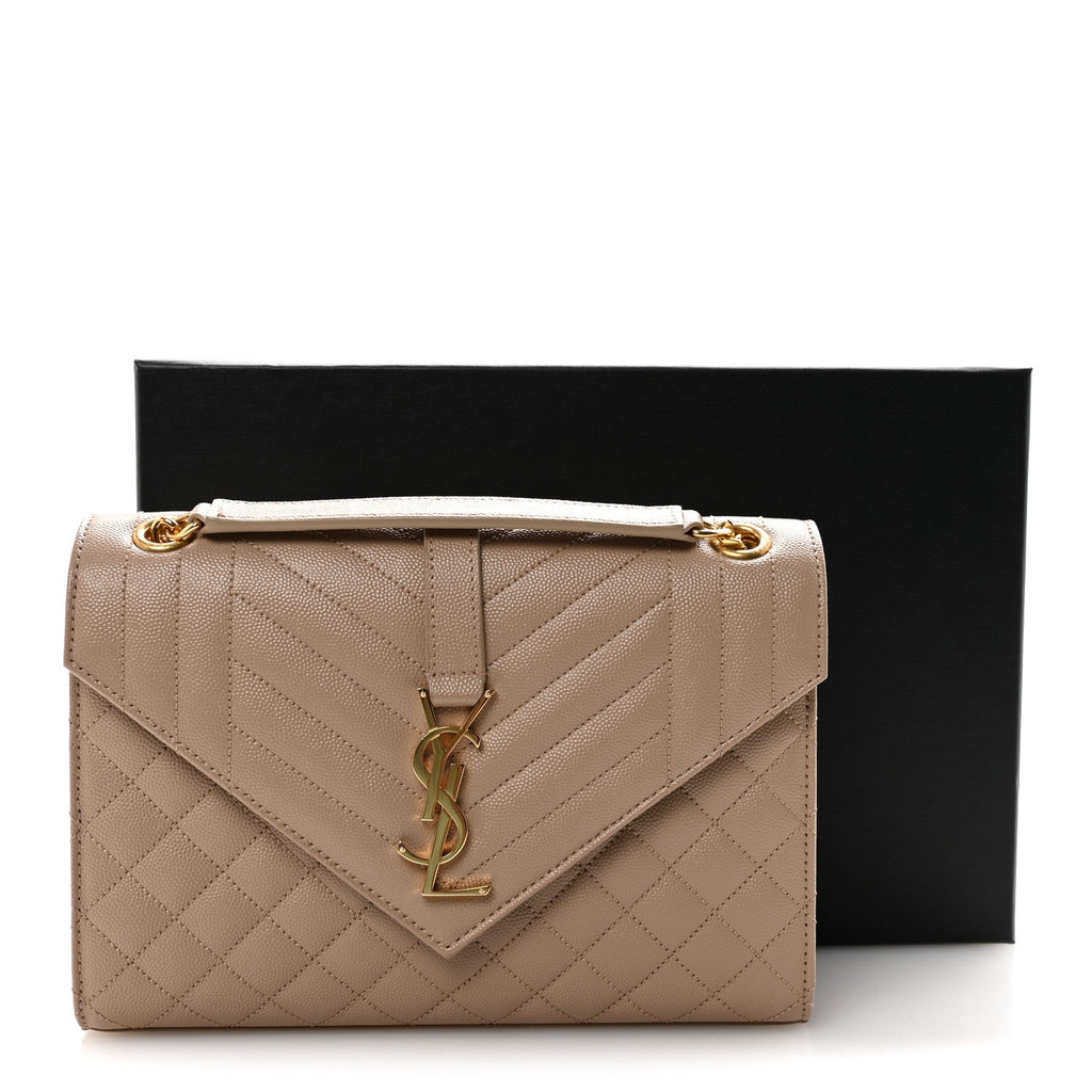 Grain De Poudre Textured Mixed Matelasse Medium Triquilt Monogram Satchel Dark Beige
